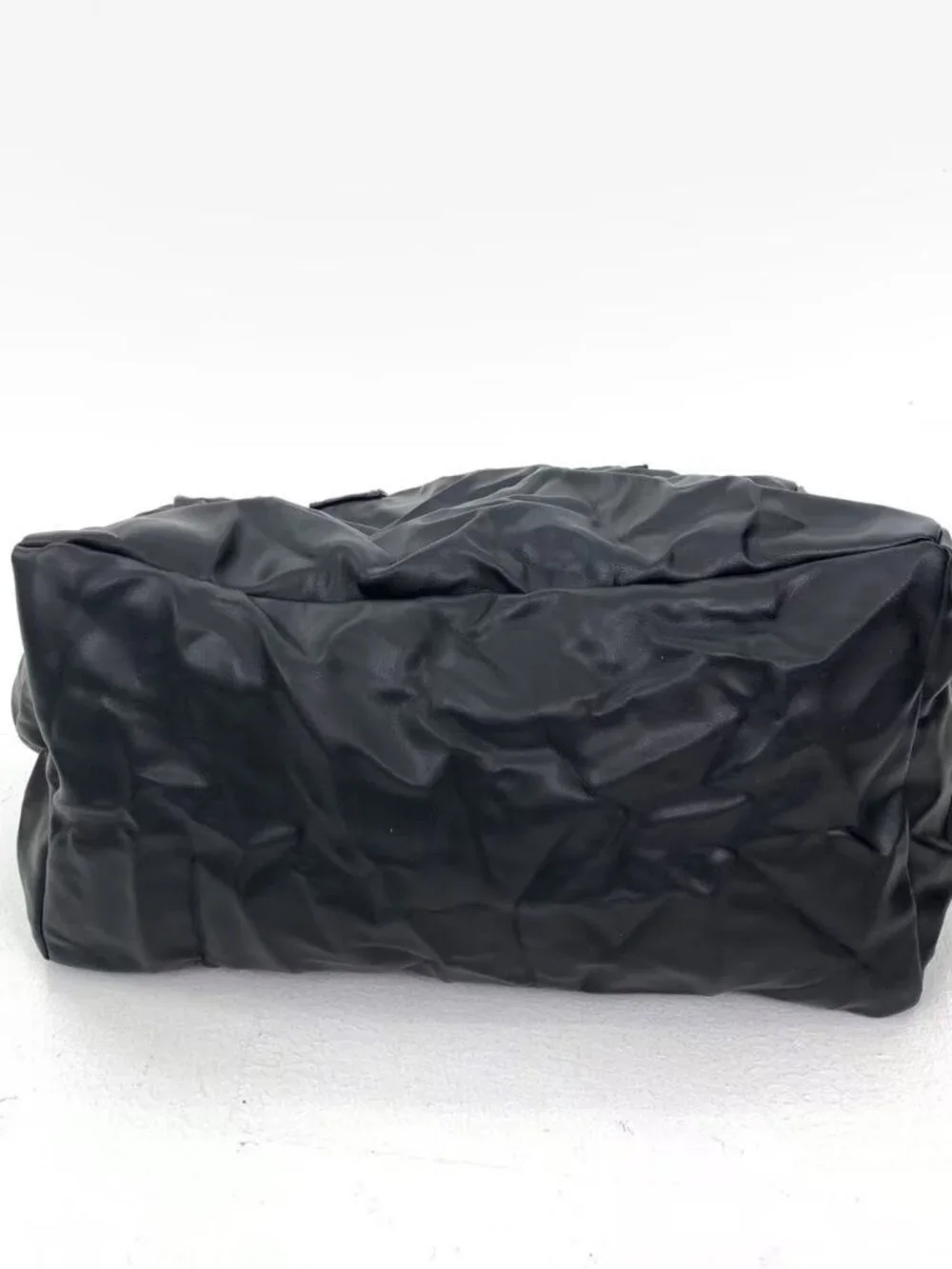 Black Crinkled Faux Leather Oversized Slouchy Tote Bag Travel
